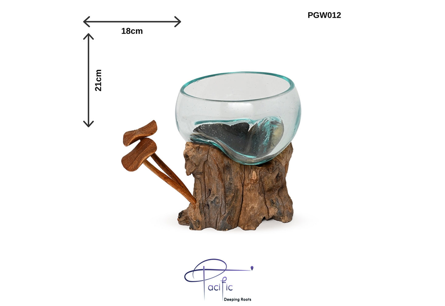 Glass pot On wood L