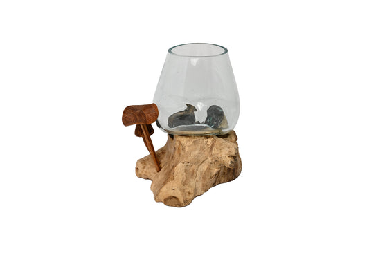 Glass pot On wood M