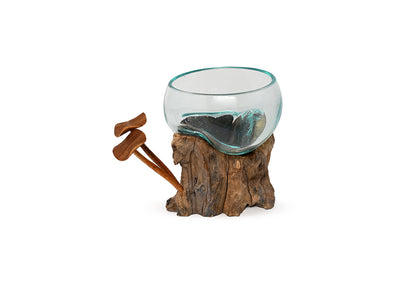 Glass pot On wood L